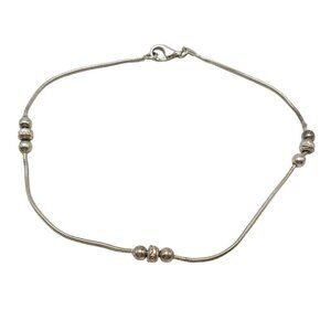 925 Sterling Silver Ball Beads Station Snake Chain Ankle Bracelet Italy Vintage